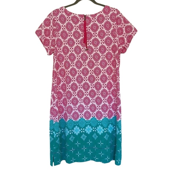 Hatley, Nellie, Cotton Short Sleeve Geometric Dress, Fuchsia Compass, Pink, Teal - Picture 4 of 7